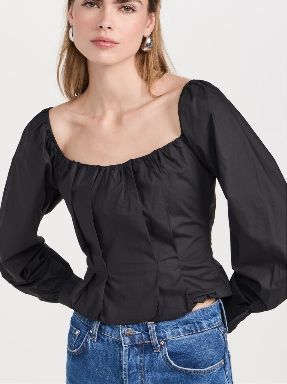Lioness Almost Famous Blouse Size XS Black Square Neck Puff Sleeve Cropped Top